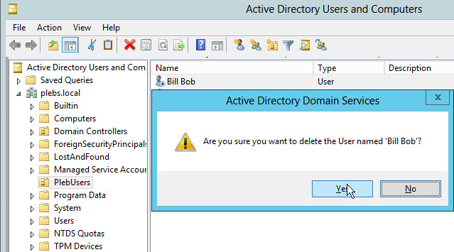 Active directory удаление объекта