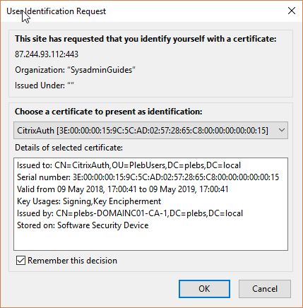 NetScaler certificate prompt